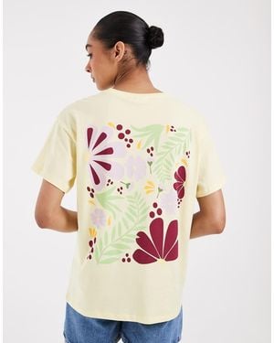 Pieces Oversized T-Shirt Met Opvallende Bloemenprint - Naturel