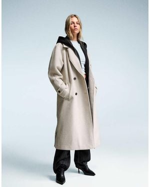 Bershka Trench Morbido Color Pietra Con Cintura - Bianco