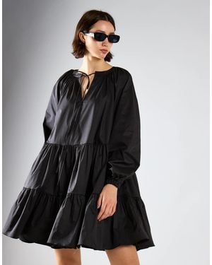 Glamorous Long Sleeve Smock Dress - Black