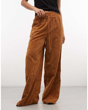 ASOS Pantalones De Pana De Pernera Ancha Con Cintura Elástica En Camel-Marrón - Naranja
