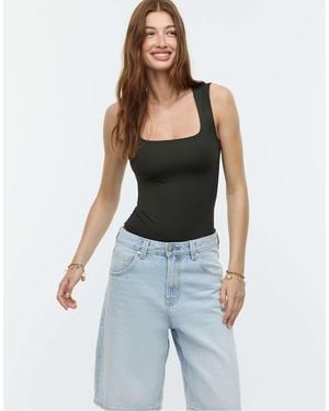 Stradivarius Body Van Polyamide Met Vierkante Hals - Blauw