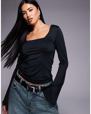 Threadbare Top Ceñido De Manga Larga Acampanada Con Escote Cuadrado De - Negro