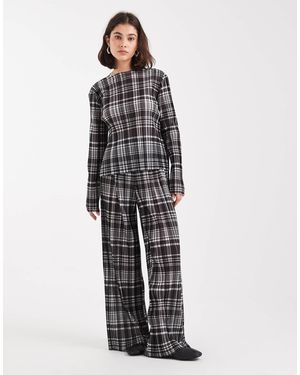 Object Pantalon large d'ensemble plissé à carreaux - noir et - Blanc