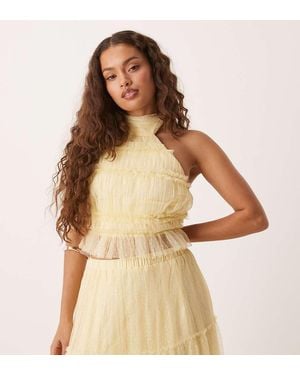 LACE & BEADS Shirred Backless Top Co-Ord - Brown