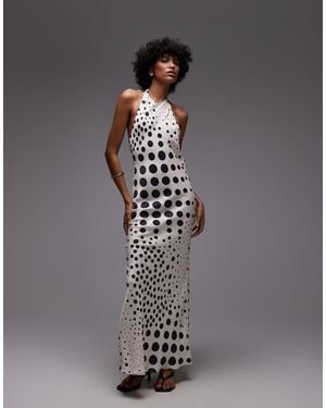 TOPSHOP Vestido Largo Color Crudo Con Estampado De Lunares Dispersos Y Cuello Halter De -Blanco - Gris