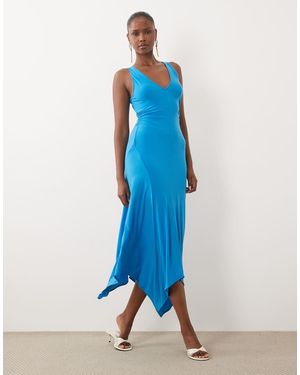ASOS Midi Jurk Met V-Hals En Puntige Zoom - Blauw