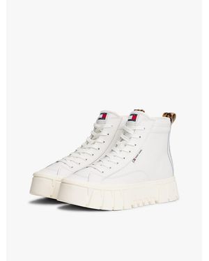 Tommy Hilfiger Chunky Cleat Platform High-Top Trainers With Leather - White