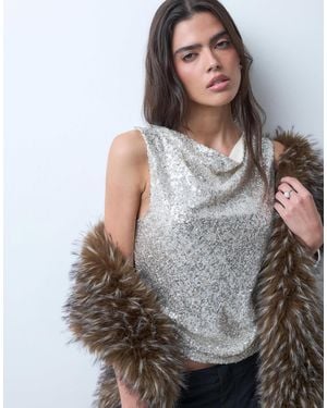 ASOS Sequin Draped Slash Neck Cami Top - Gray
