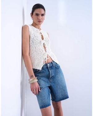 TOPSHOP Knitted Textured Tie Front Waistcoat - Blue