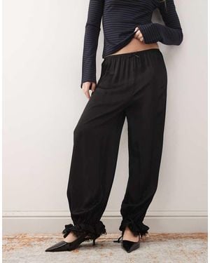 Reclaimed Vintage Bubble Hem Satin Trouser With Lace Trim - Black