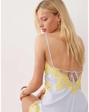 Mango Capsule Satin And Lace Mix Knee Length Dress - Blue