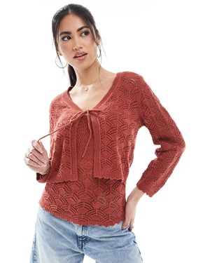 Vero Moda – gehäkelte cropped strickjacke - Rot