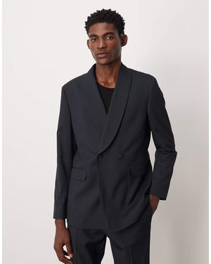 ASOS Regular Wrap Shawl Neck Pinstripe Suit Jacket - Blue