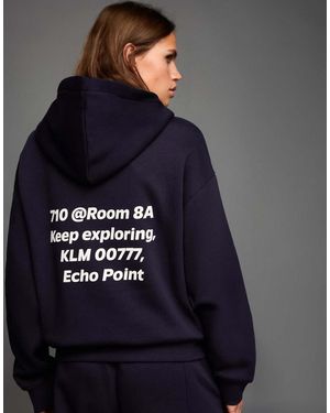 Bershka Hoodie With Print - Blue