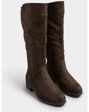 Yours Clothing Wide Fit Faux Suede Stretch Knee High Boots - Brown