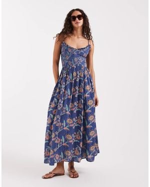 Free People Ciella Printed Midi Dress - Blue