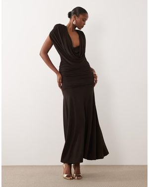 TFNC London Slinky Draped Cowl Neck And Back Maxi Dress - Black