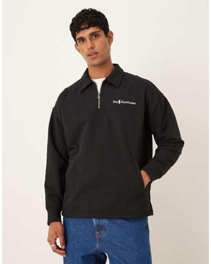 Polo Ralph Lauren Script Icon Logo Relaxed Fit Heavyweight Half Zip Sweatshirt - Black