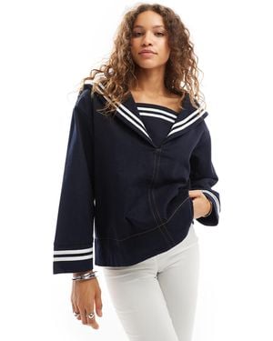 Urban Revivo Oversized Denim Sailor Jacket - Blue