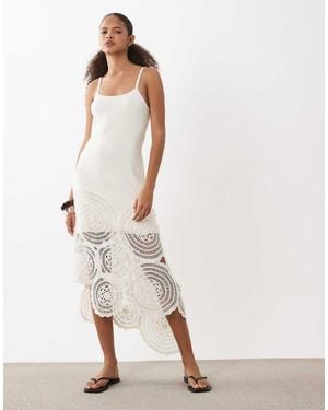 ASOS Compact Knit Contrast Crochet Midi Dress - White