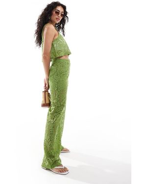 Object Wide Leg Lace Trouser Co-Ord - Green