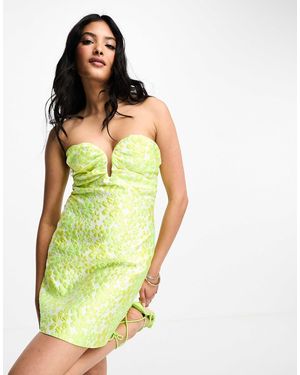 Miss Selfridge Occasion Jacquard Plunge Mini Dress - Yellow