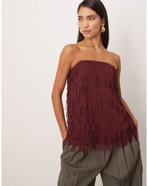 ARRANGE Fringe Texture Longline Bandeau Top - Red