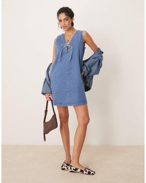 Nobody's Child Lykke A-line Denim Pinny Mini Dress - Blue