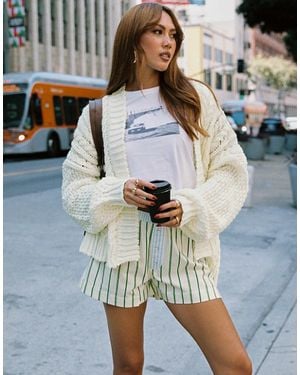 Princess Polly Abner Cable Knit Oversized Balloon Sleeve Cardigan - Blue