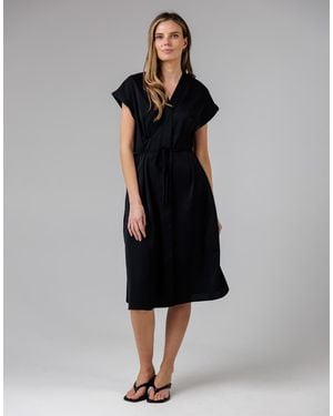 French Connection V-Neck Cap Sleeve Crepe Midi Dress - Black