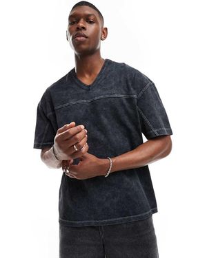 ASOS T-Shirt Oversize Pesante 220 Gsm Slavato Con Scollo A V - Blu