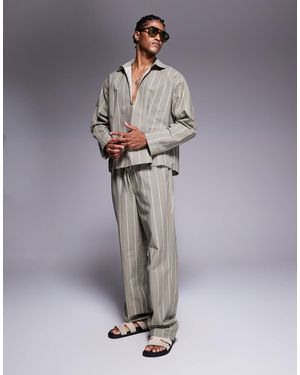 ASOS Pantalon baggy oversize d'ensemble à rayures - kaki - Gris