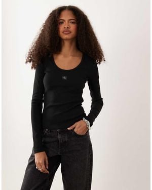 Calvin Klein Woven Label Long Sleeve Top - Black