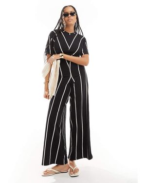 ASOS Tuta Jumpsuit A Righe A Fondo Ampio Con Arricciatura Laterale - Nero