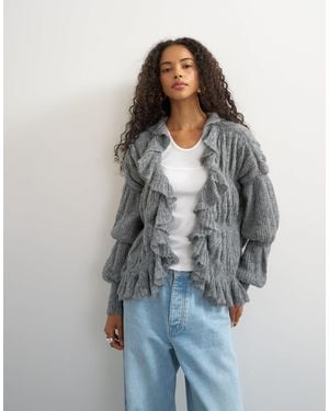 TOPSHOP Strick-cardigan mit volantbesatz am saum und wolle - Grau