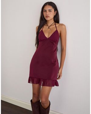 Motel Rosali Halter Neck Chiffon Dress - Red