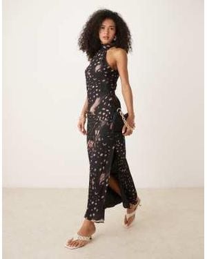 ASOS Asos Deisgn Chiffon High Neck Midi Dress - Multicolor