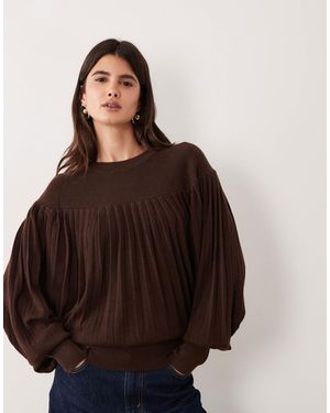 ASOS Crew Neck Knitted Pleated Long Sleeve Sweater - Brown