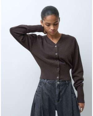 & Other Stories 100% Wool Cuffed Sleeve V Neck Fitted Cardigan With Buttons - Black