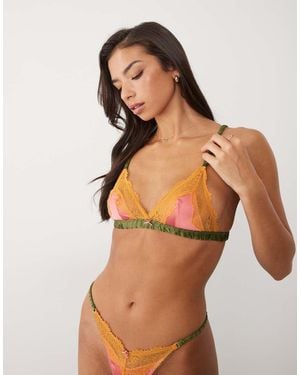 ASOS Emma Vintage Satijnen Triangelbh Met Kanten Rand - Meerkleurig
