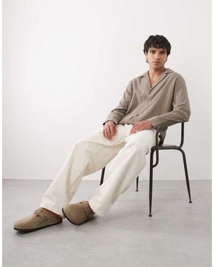 ASOS Relaxed Deep Revere Textured Shirt - Natural