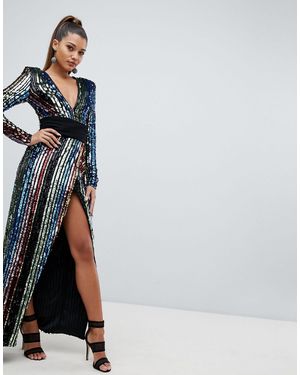 Club L London Club L Rainbow Sequin Wrap Front Maxi Dress - Multicolour