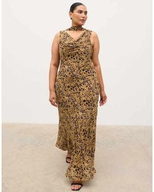 Pretty Lavish Curve Chiffon Cowl Neck Tie Detail Maxi Dress - Brown