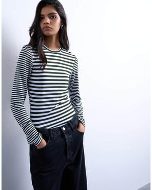 TOPSHOP Stripe Contrast Back Long Sleeve Top - Blue
