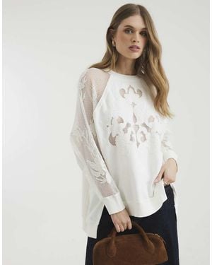 River Island Long Sleeve Floral Cutwork Sweatshirt - White