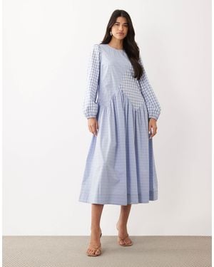 Y.A.S Cutabout Seam Fabric Mix Midi Dress - Blue
