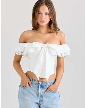 House Of Cb Aria Stretch Cotton Off-The-Shoulder Frill Corset - White