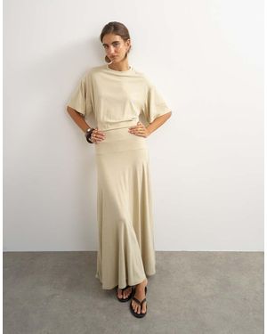 TOPSHOP Jersey Dropped Waist Maxi Dress - Natural