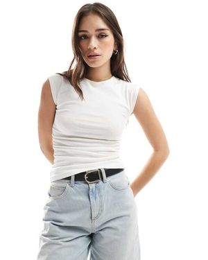 Stradivarius Ruched Short Sleeve Top - White