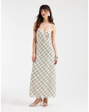 Motel Naska Chiffon Vintage Check Midaxi Dress - White